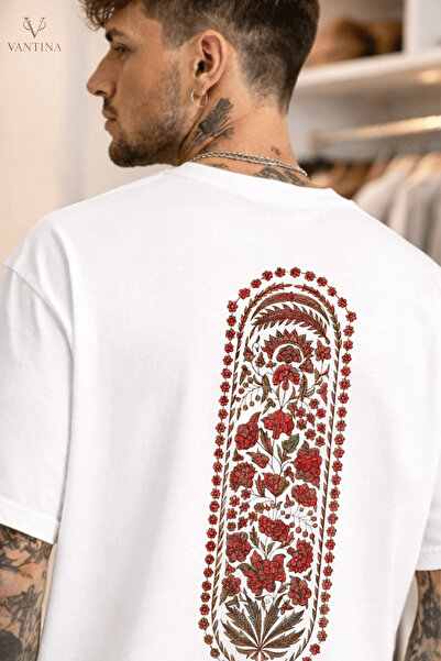 VANTINA Unisex Red Sema Printed Oversize Cotton Crew Neck Short Sleeve T-Shirt