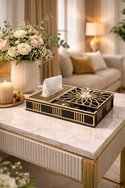 LAZORİAE Premium Black & Gold 2-in-1 Guest and Napkin Holder 30*22*5 – Luxury...