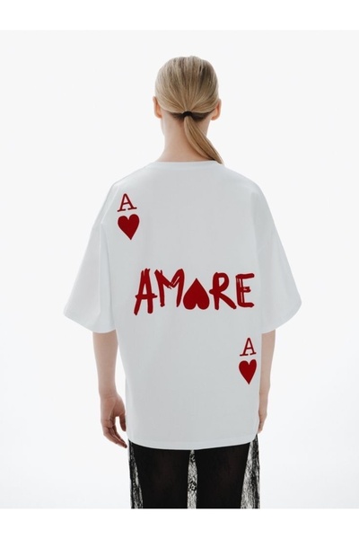 Vordevia تي شيرت أبيض كبير الحجم مطبوع عليه Amore للجنسين، تي شيرت يومي مريح ...