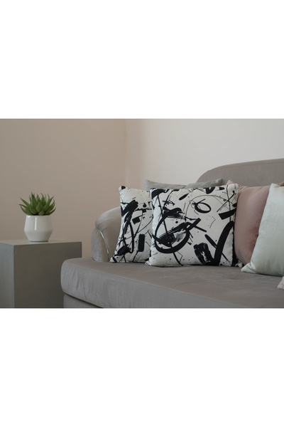 NDC HOME وسادة زخرفية حديثة بنمط تجريدي – طباعة رقمية باللونين الأبيض والأسود...