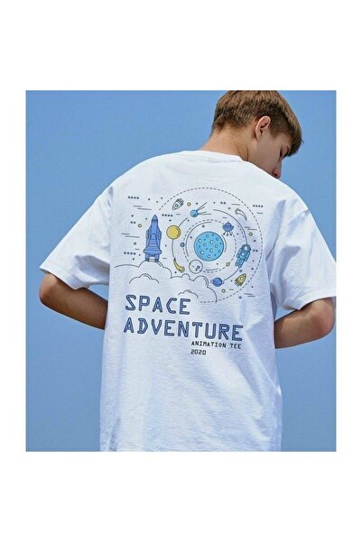 Vordevia تي شيرت أبيض كبير الحجم مطبوع عليه Space Adventure للجنسين، تي شيرت ...