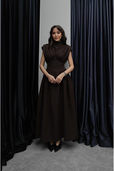 Havoş Brown Enid Waist-Slit Padded Dress