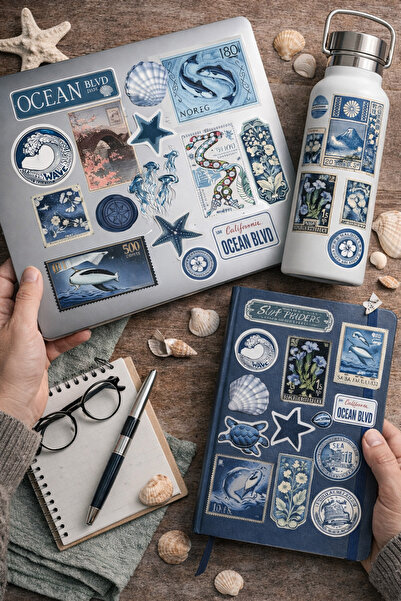 Limitless Design Ocean Vintage Sticker Set 22X30 cm – Marine Themed Retro Sta...