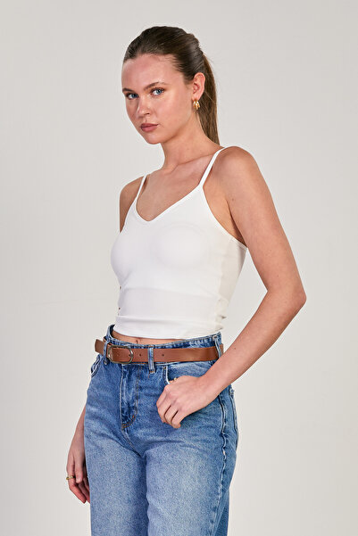 BARRELS AND OIL Women's ribbed tank top with built-in bra - ecru