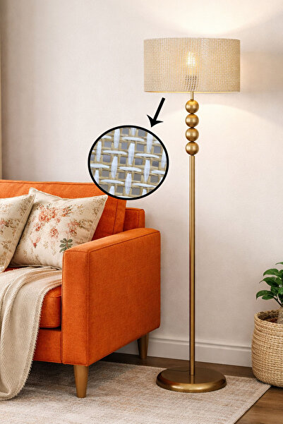 Taşcan Aydınlatma Lyon Eskitme Toplu Metal Ayaklı Lambader Hazeran Rattan Şap...