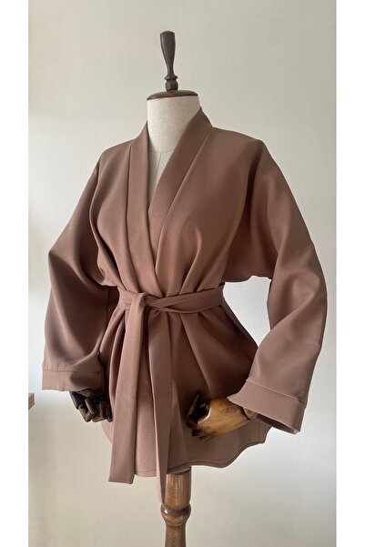 Glowear Atelier Women's Brown Belted Design Kimono Jacket