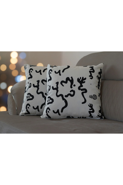 NDC HOME غطاء وسادة مزخرف بنمط تجريدي - تصميم حديث باللونين الأبيض والأسود مق...