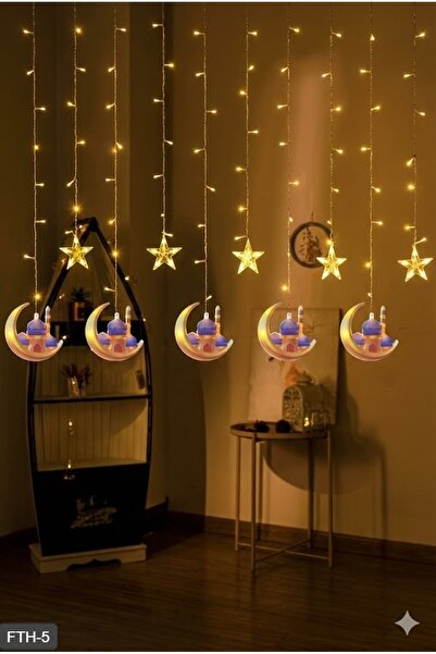 sonx Ramazan Perde LED Işık 3 Metre – Yıldız ve Ay Cami Figürlü Süsleme