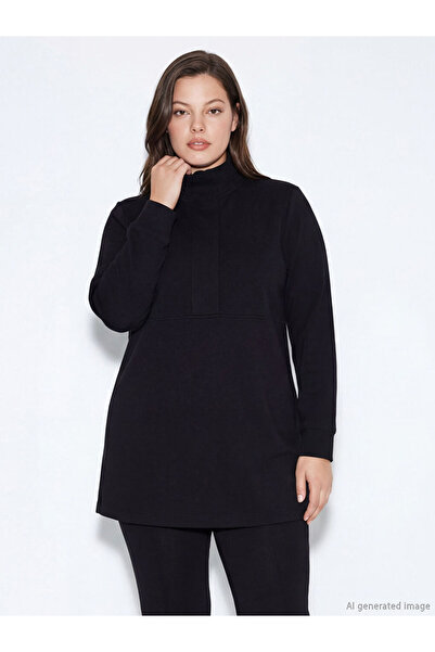 LC Waikiki Black High-Neck Soft Touch Women's Sweatshirt Tunic by Güli̇s Gi̇yi̇m
