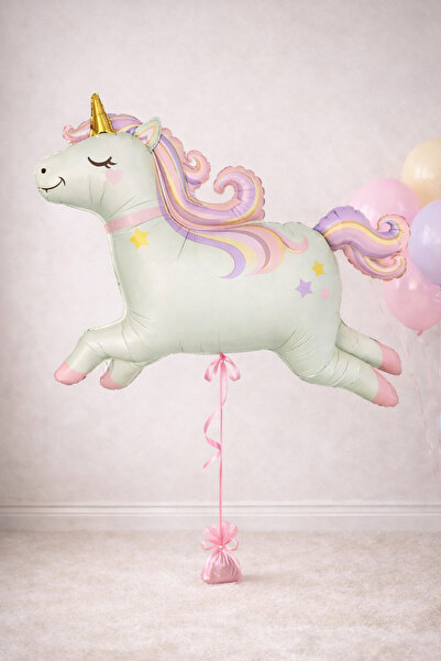 Miels Concept Büyük Pastel Unicorn Folyo Balon 84x96 cm Çocuk Doğum Günü Balonu