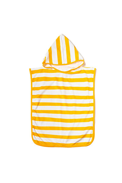 PETIT-ATELlER PETIT ATELIER Yellow Striped Hooded Beach Poncho Kids Terry Cot...