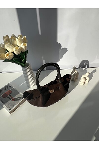VELORELLA Kahverengi kemer detaylı mini nubuk çanta
