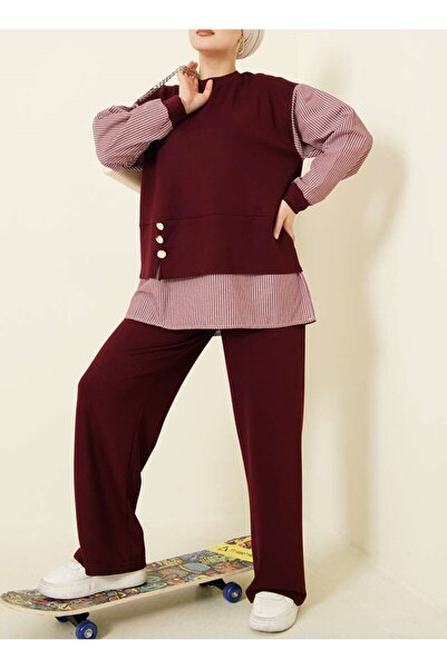 Burcia Striped Shirt and Garnished Loyşa Double Set