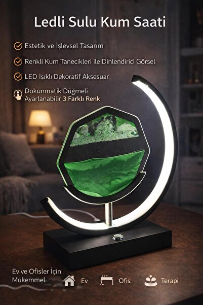 TIKLAGELSİN STORE Aurora LED Işıklı Sulu Kum Saati – Dekoratif Ambiyans & Ter...