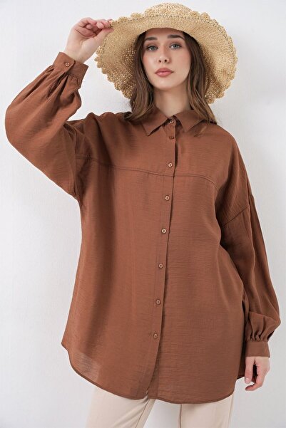 COjans Long Oversize Shirt 5965 - Milky Brown