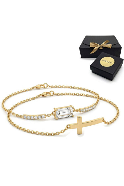 AVRALIA Set of 2 18k Gold Plated Bracelets, Elegant Design, Gift Box and Warr...