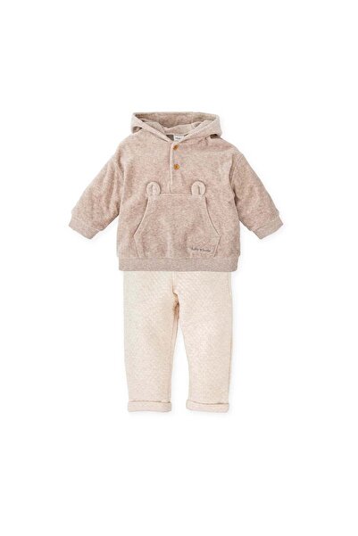 PETIT-ATELlER PETIT ATELIER Beige Velour Bear Ear Hoodie and Pants Set Baby C...