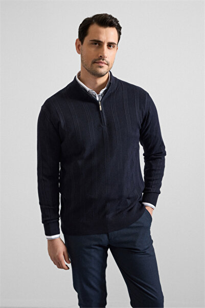SÜVARİ Lacivert Regular Yarım Balıkçı Yaka Kazak