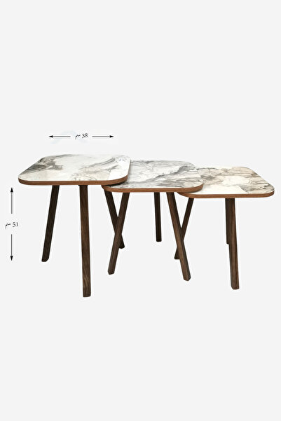 Ch 3-piece nesting wooden serving table set with a luxurious marble-patterned...