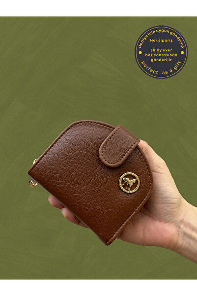 shiny ever Half Moon Tan Soft Leather Women's Wallet with Gold Detail