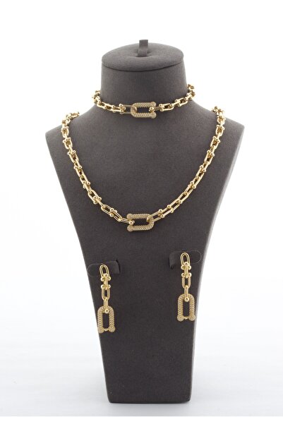 Un A delicate stainless steel accessory set including a necklace, earrings, a...