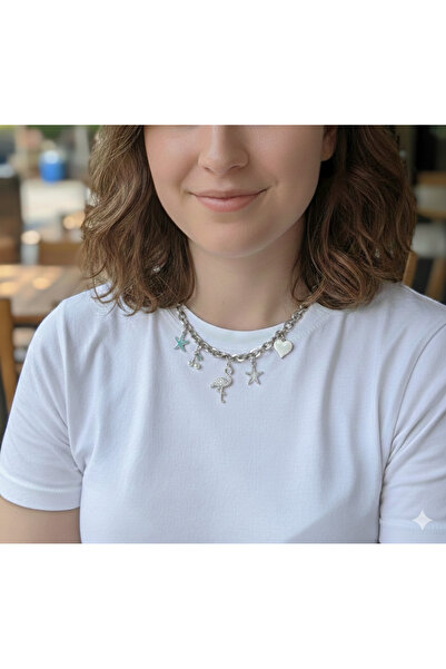 Sâden Collection Deniz Yıldızı ve Flamingo Figürlü Multi Charm Kolye