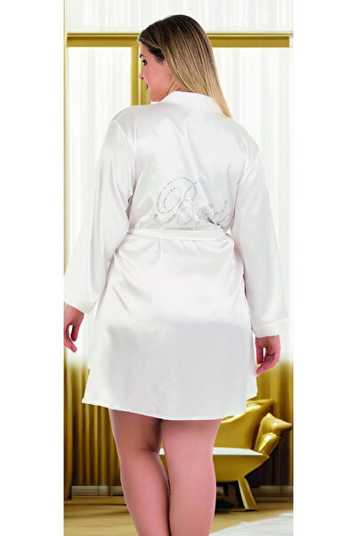 by İGP White Bride Embroidered Satin Plus Size Dressing Gown
