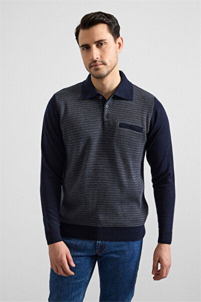 SÜVARİ Lacivert Regular Fermuarlı Polo Yaka Kazak