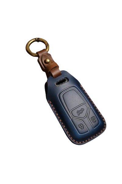 AUTOTOB Husa cheie 3 butoane Audi A4 B9, din piele naturala, albastru