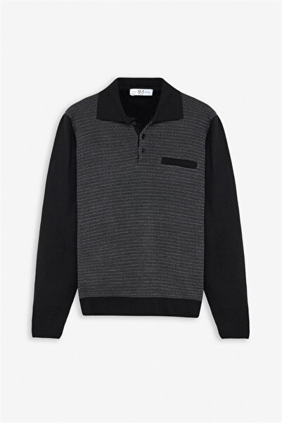 SÜVARİ Siyah Regular Fermuarlı Polo Yaka Kazak