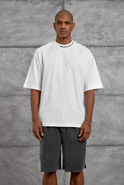 NOMARC White Flami Fabric Oversize T-Shirt with Writing on the Collar