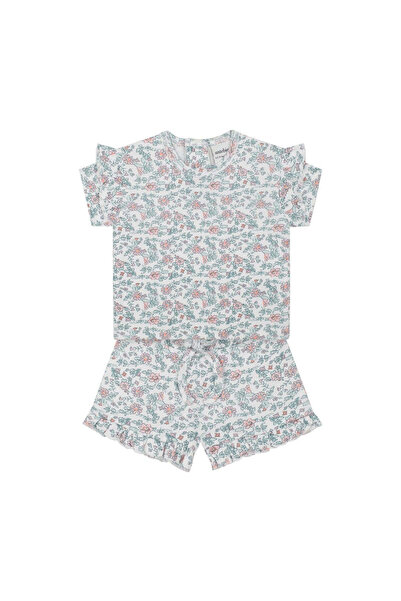 PETIT-ATELlER PETIT ATELIER Baby Girl White Floral Ribbed Flutter Sleeve T-Sh...