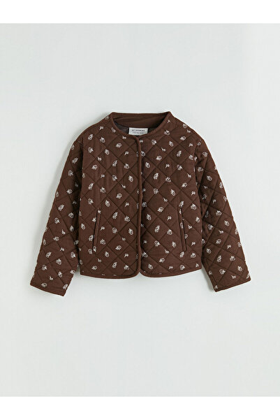 LC Waikiki Nevaa Collection Brown Crew Neck Floral Quilted Girls' Jacket