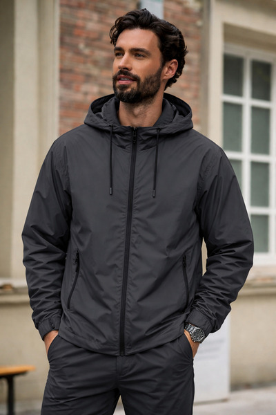 DAMGA JEANS Ανδρικό αδιάβροχο με φερμουάρ Trend Smoked