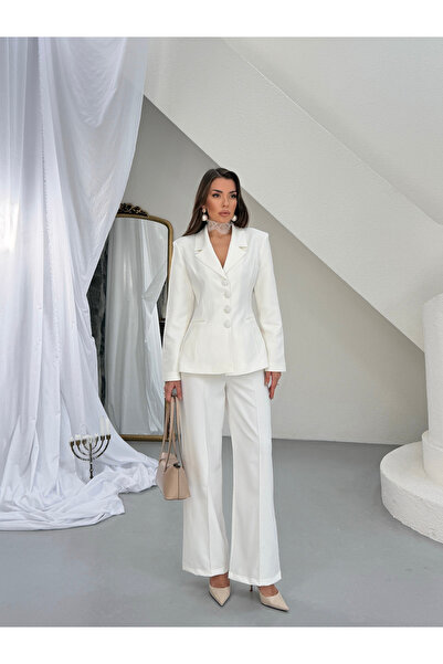 myd Dört Düğmeli Ceket Pantolon Takım - Beyaz