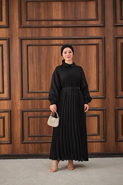 ARWEN&ROSE Piliseli Saten Dokulu Tesettür Elbise