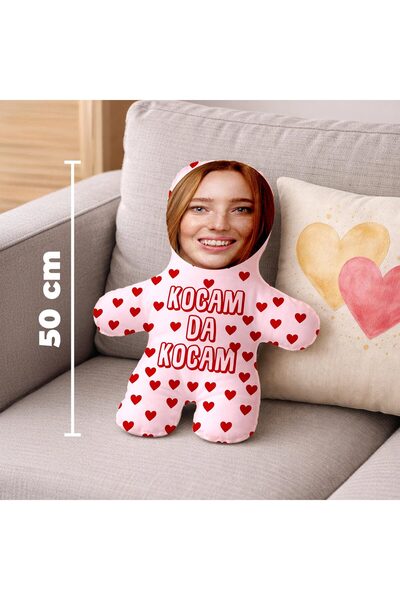 Kocam Da Kocam Kişiye Özel Fotoğraflı Peluş Oyuncak Eşe Sevgiliye Esprili Hediye - 50cm