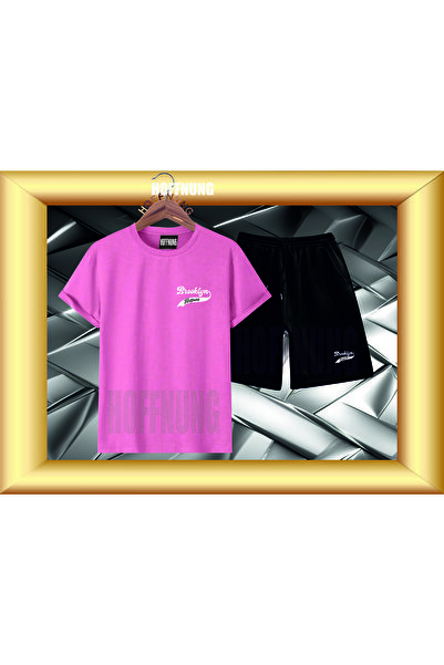 HOFFNUNG Unisex Casual Short Sleeve Set with Brooklyn Print Outdoor Spring/Su...