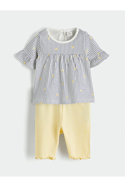 LC Waikiki Meral Collection Purple Striped Baby Girl Blouse and Leggings