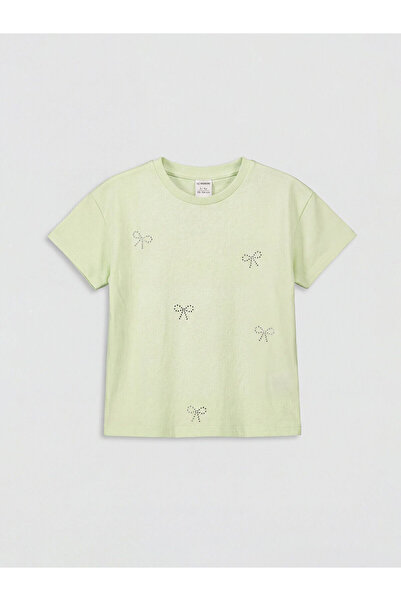 LC Waikiki Peak New Season Bowknot Printed Stoned Girls' T-Shirt