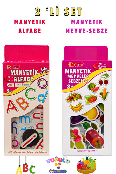 YUPULU 2 'li Set Manyetik Alfabe Türkçe-İngilizce/Meyveler-Sebzeler Magnet-Bu...