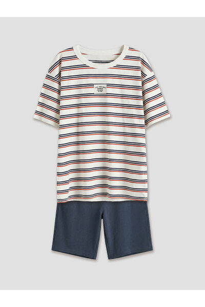 LC Waikiki مجموعة ميرال تي شيرت وشورت مخطط باللون البرتقالي للأولاد