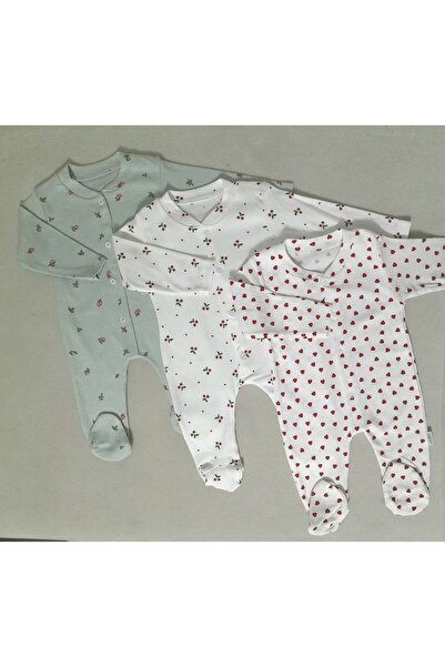 Leylababybutik 3'Lü Kız Bebek Patikli Tulum Seti /Fitilli
