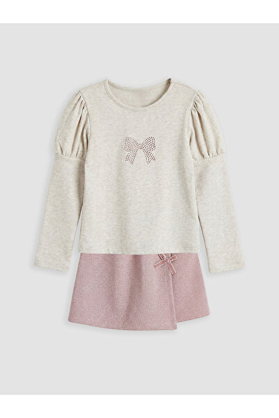 LC Waikiki بلوزة وتنورة قصيرة للفتيات من مجموعة إلسيفا باللون البيج