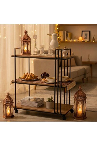 terndat 3-tier brown wooden serving cart