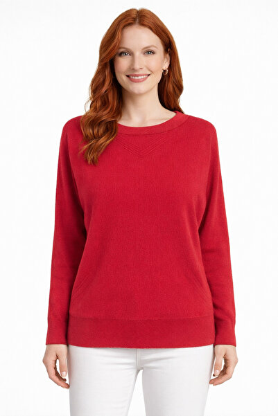 Neden Tekstil Red Crew Neck Sporty Knit Sweater