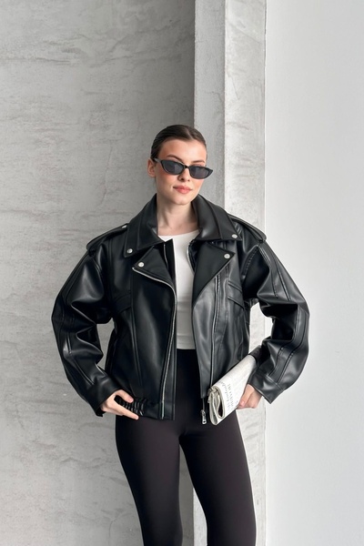 gm giyimarket Women's Zra Model Leather Jacket