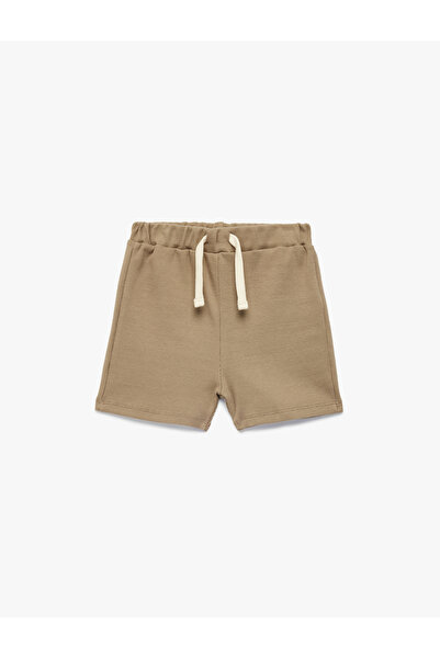 Koton Cotton Ribbed Basic Shorts with Tie Waist