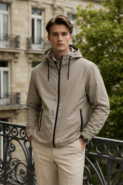 DAMGA JEANS Ανδρικό καθημερινό premium casual αδιάβροχο με επένδυση σε καφέ χ...