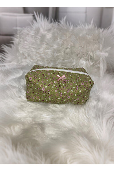 LUMIA ÇEYİZ Floral Patterned 100% Cotton Quilted Makkaj Bag Organizer